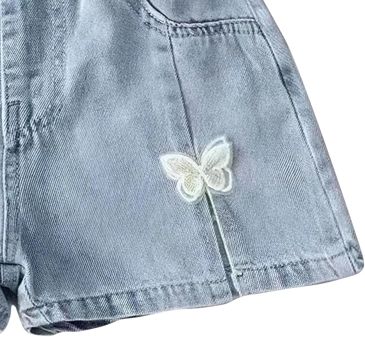 Kids Girl Denim Shorts Flower Elastic High Waisted Straight Wide Leg Summer Cute Jeans Childrens Teens Casual Shorts
