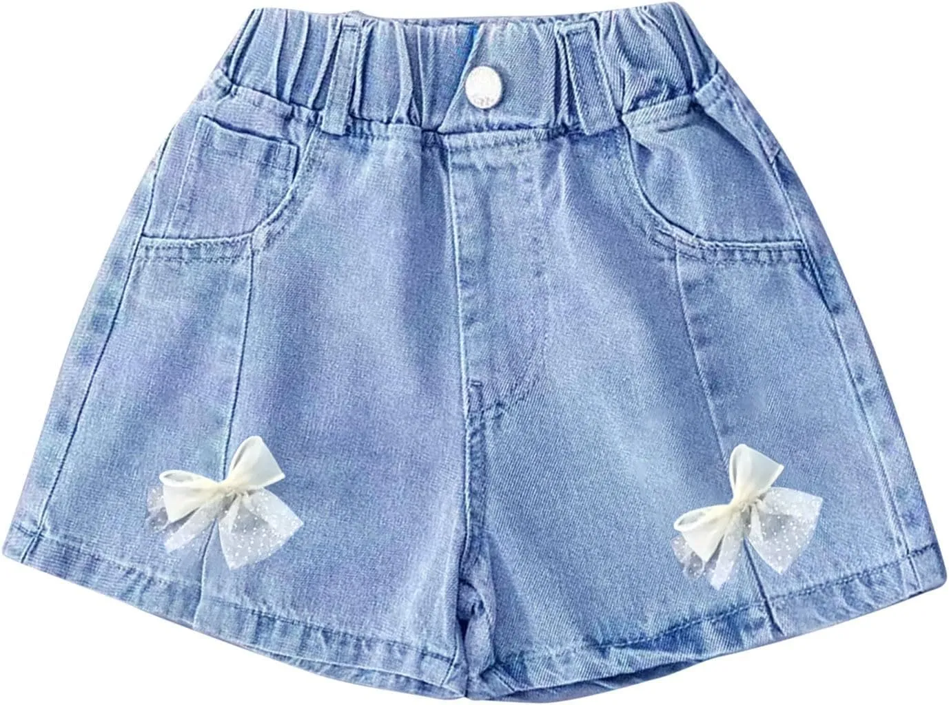 Kids Girl Denim Shorts Flower Elastic High Waisted Straight Wide Leg Summer Cute Jeans Childrens Teens Casual Shorts