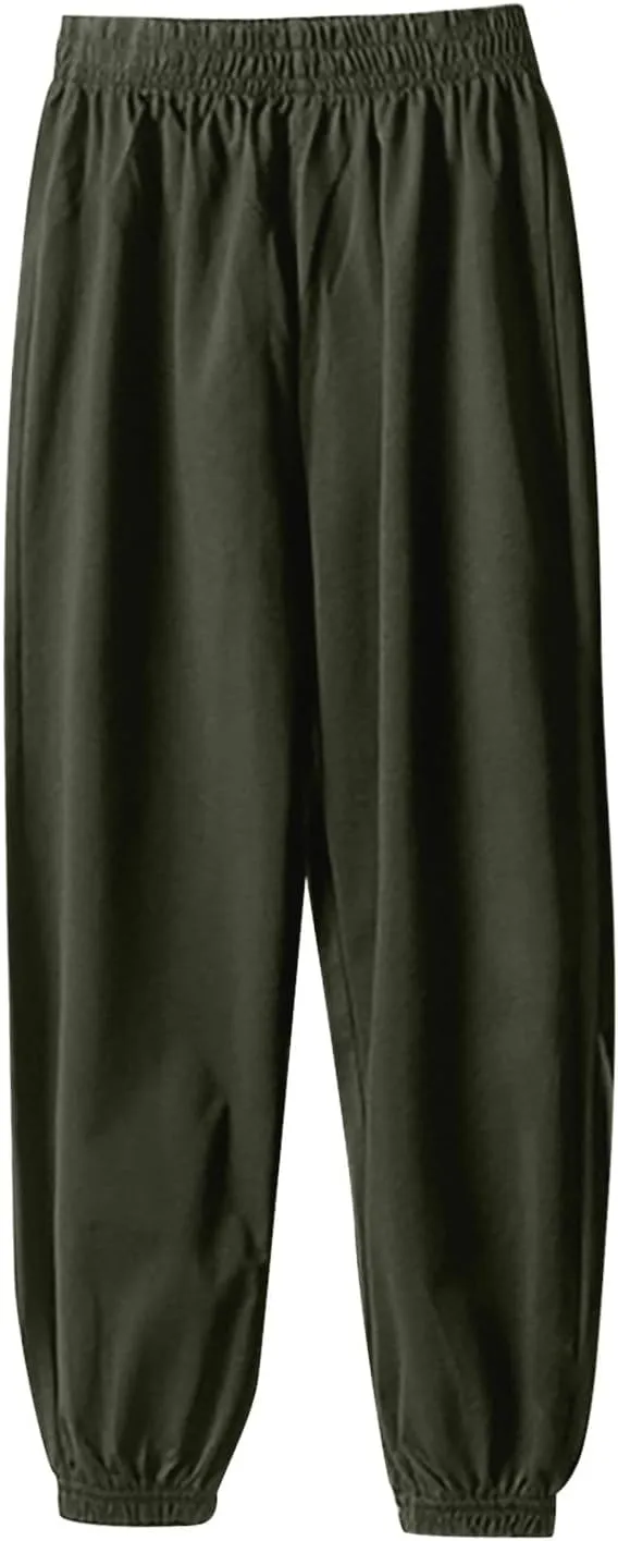 Kids Girls Jogger Sweatpants Elastic High Waist Solid Wide Leg Long Pants School Casual Pull on Sport Trousers Comfy