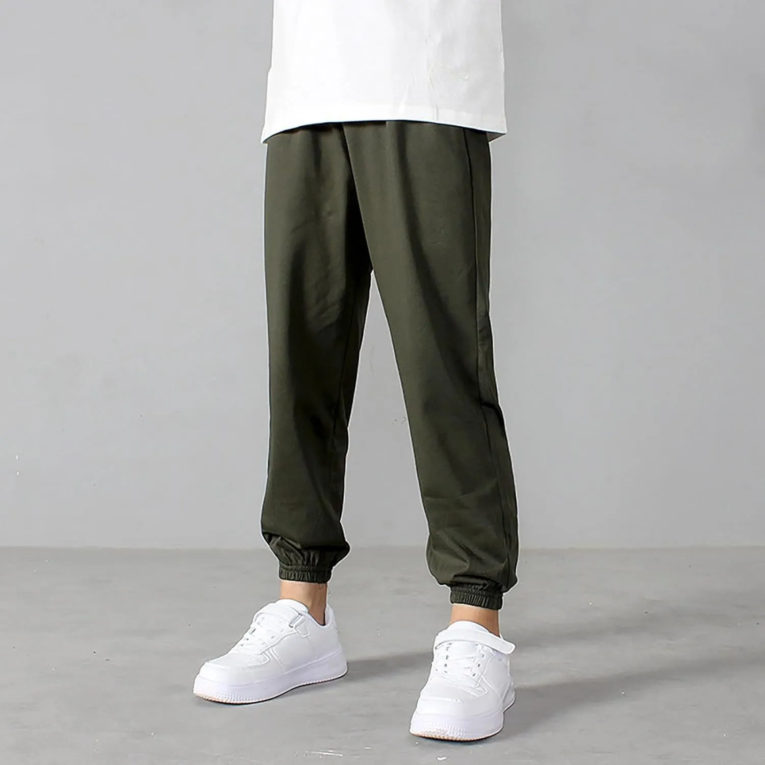 Kids Girls Jogger Sweatpants Elastic High Waist Solid Wide Leg Long Pants School Casual Pull on Sport Trousers Comfy