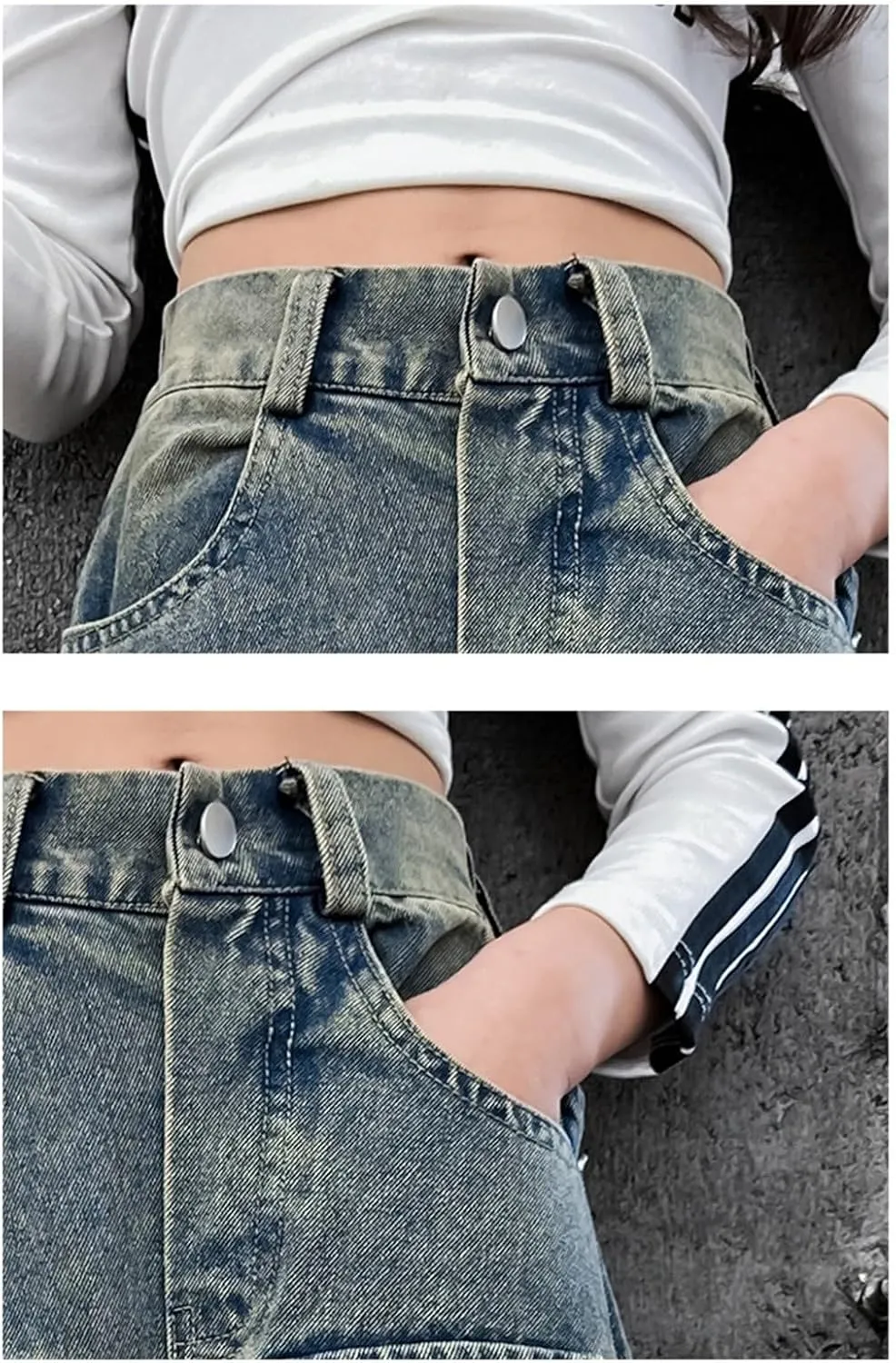 Kids Teen Cargo Baggy Jeans Boys Girls Loose High Waist Straight Vintage Casual Wide Leg Hip Hop Pants Trousers