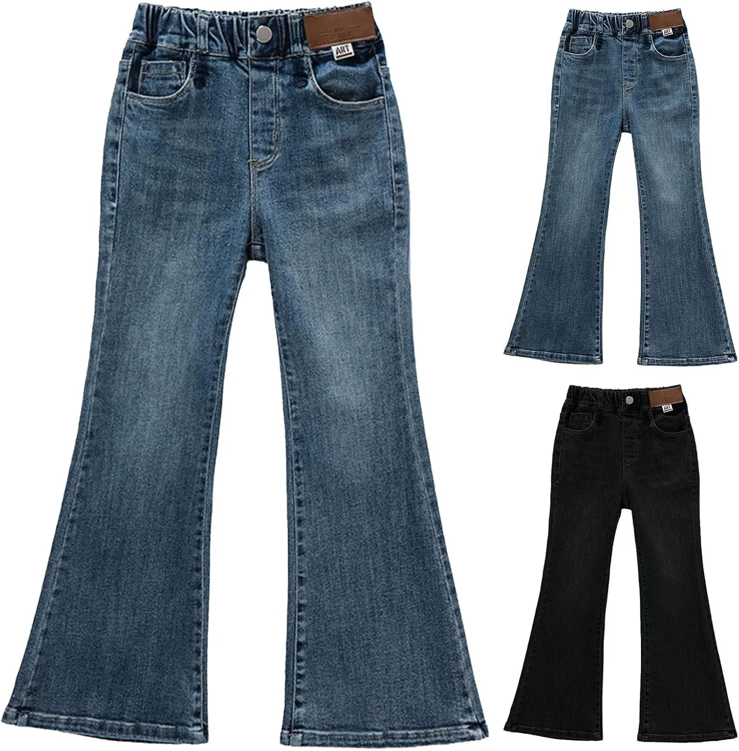 Kids Teens Girls Jeans Flare Pants Wide Leg Denim Waist Elastic Leisure Joggers Sweatpants Outdoor Trousers