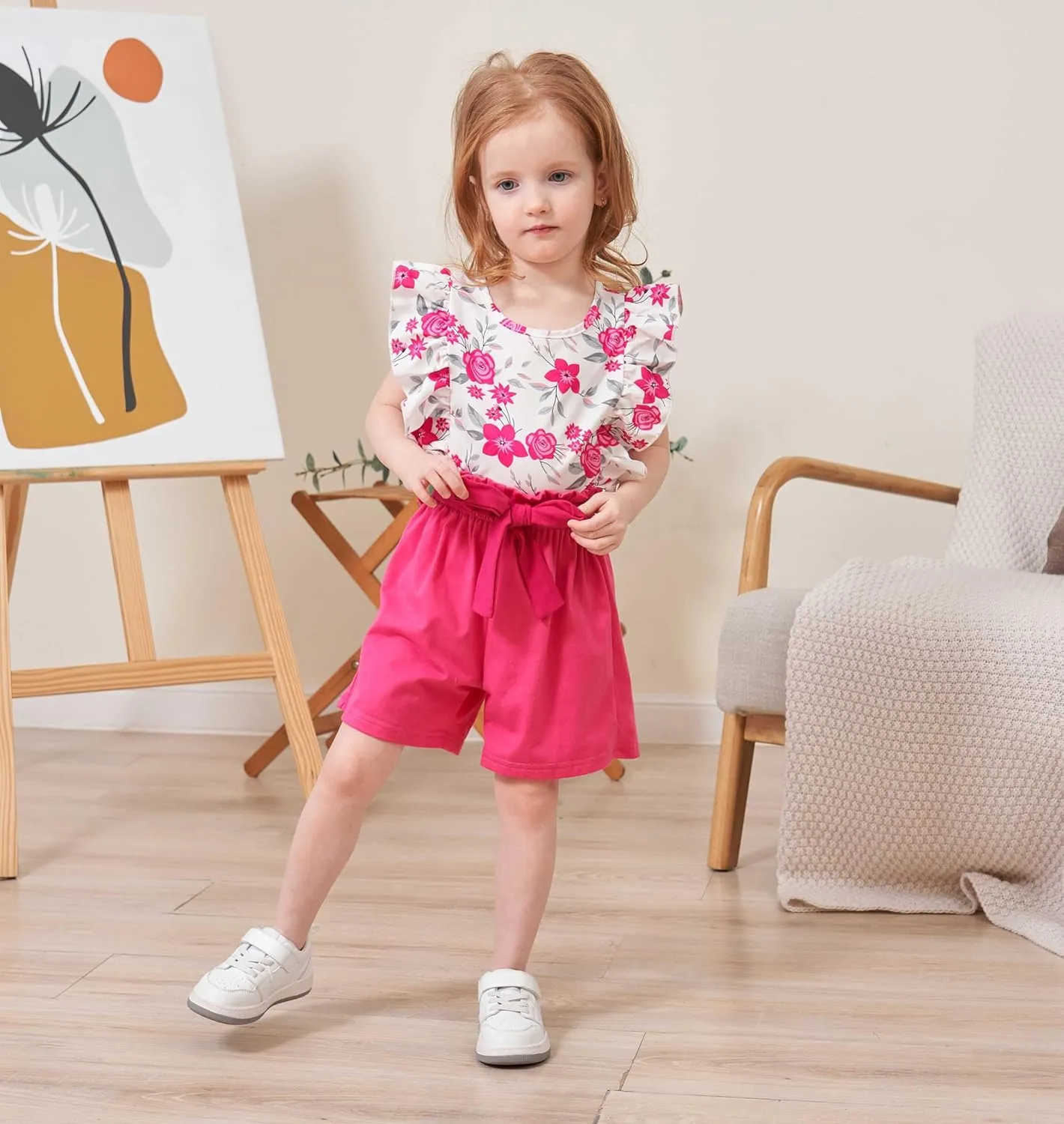 Kids Toddler Girls Clothes Outfits Floral Print Ruffle Sleeveless Top Belted Shorts Set Summer Clothing Set