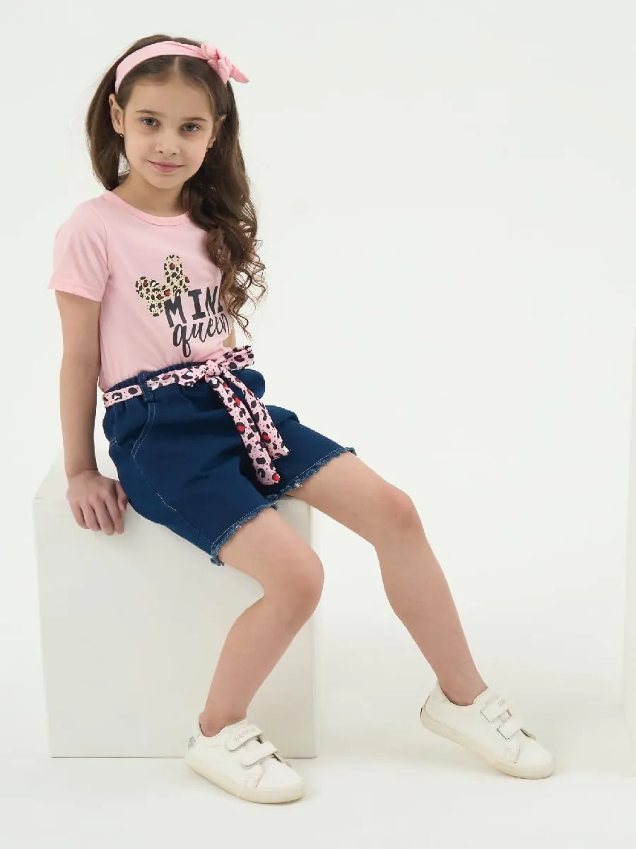 Kids Toddler Girls Summer Clothes Leopard Butterfly Print T-Shirt   Belted Denim Jeans Shorts 3PCS Outfits