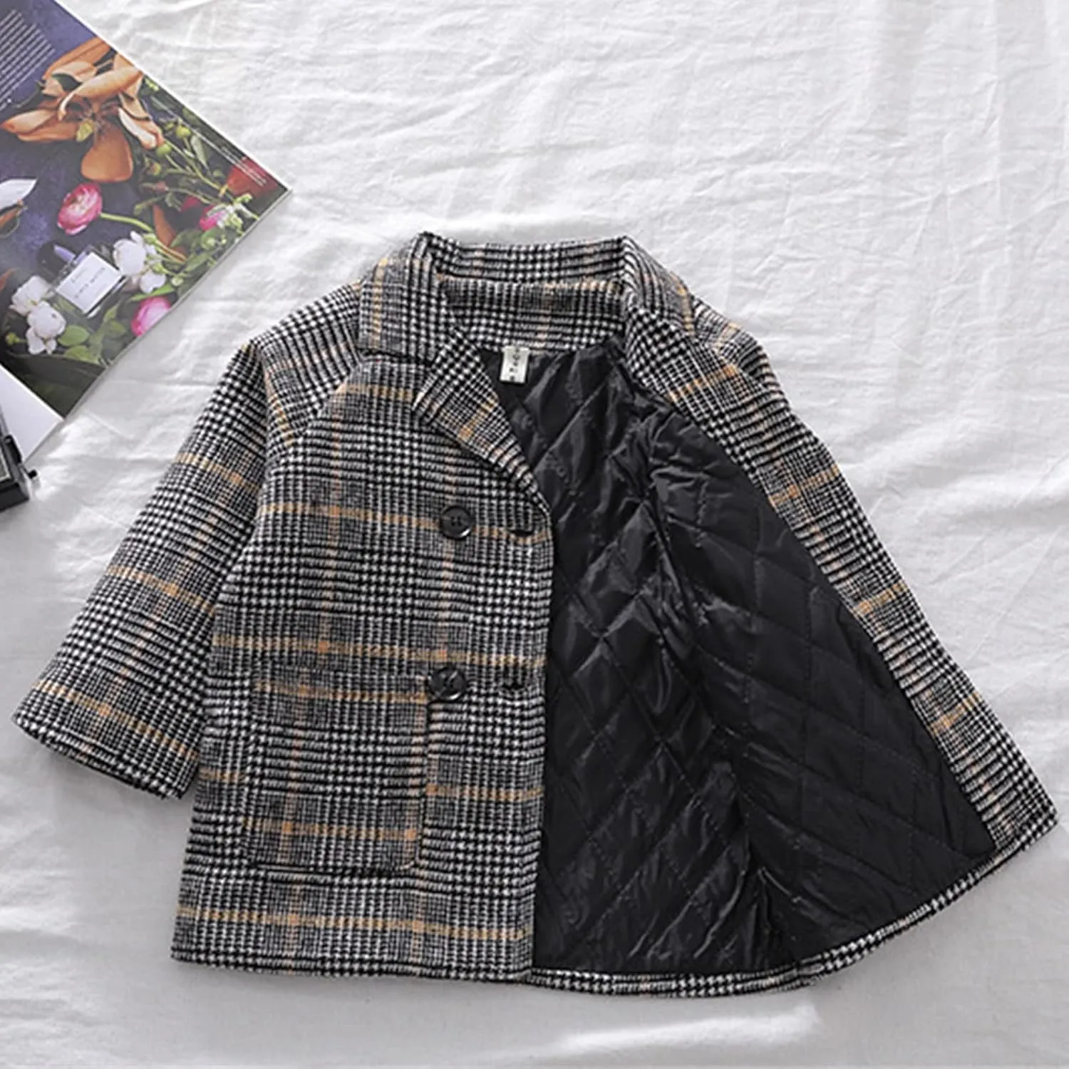 Kids Trench Coat for Toddler Boy Girls Woolden Overcoat Winter Dress Peacoat Double Breasted Wool Coat 1-5 Years