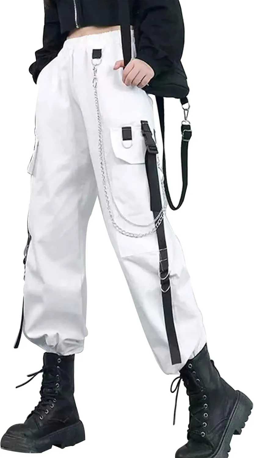 Kisswow Women's Cargo Jogger Pants Baggy Cargo Pants with Chain