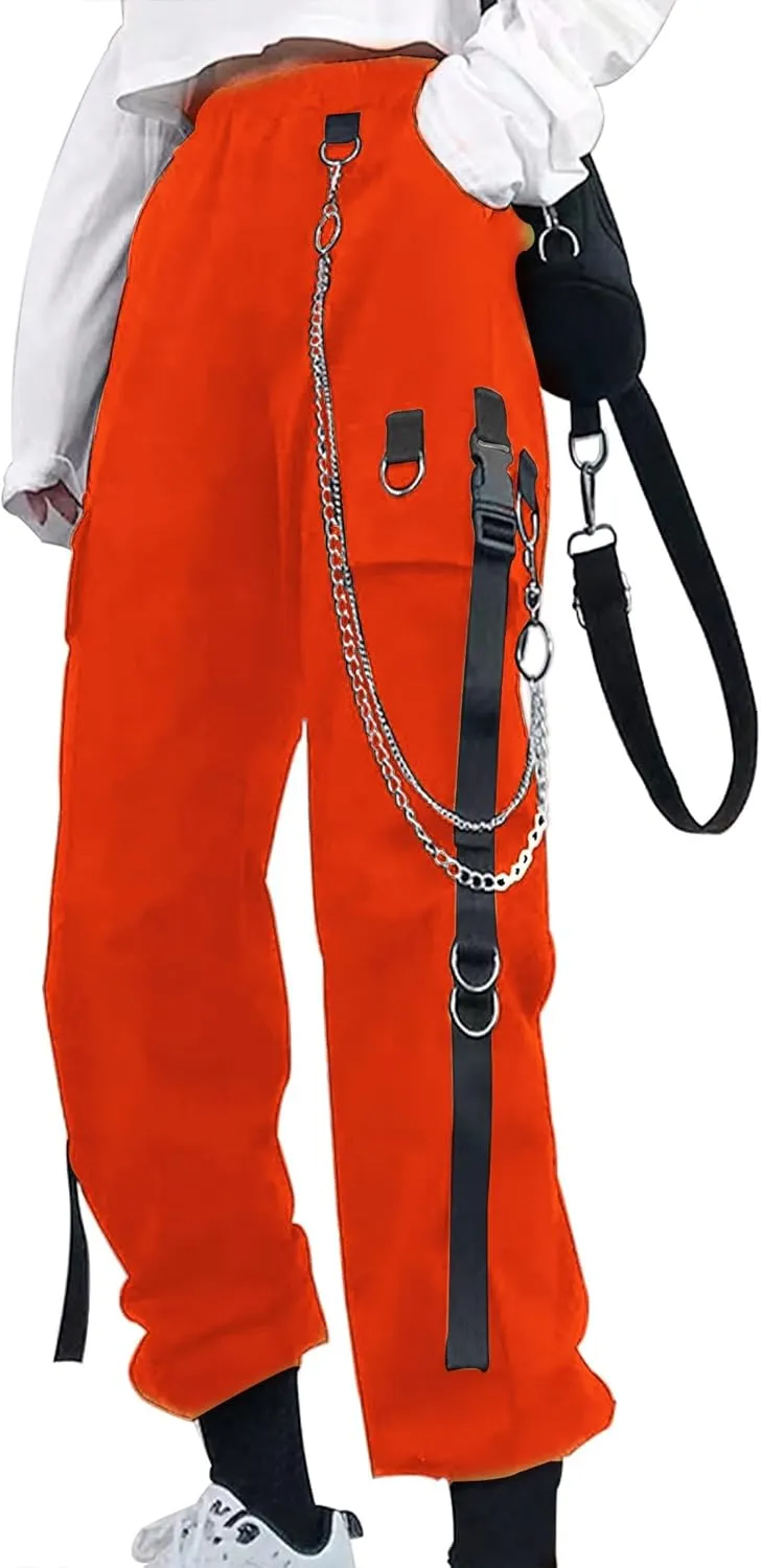 Kisswow Women's Cargo Jogger Pants Baggy Cargo Pants with Chain