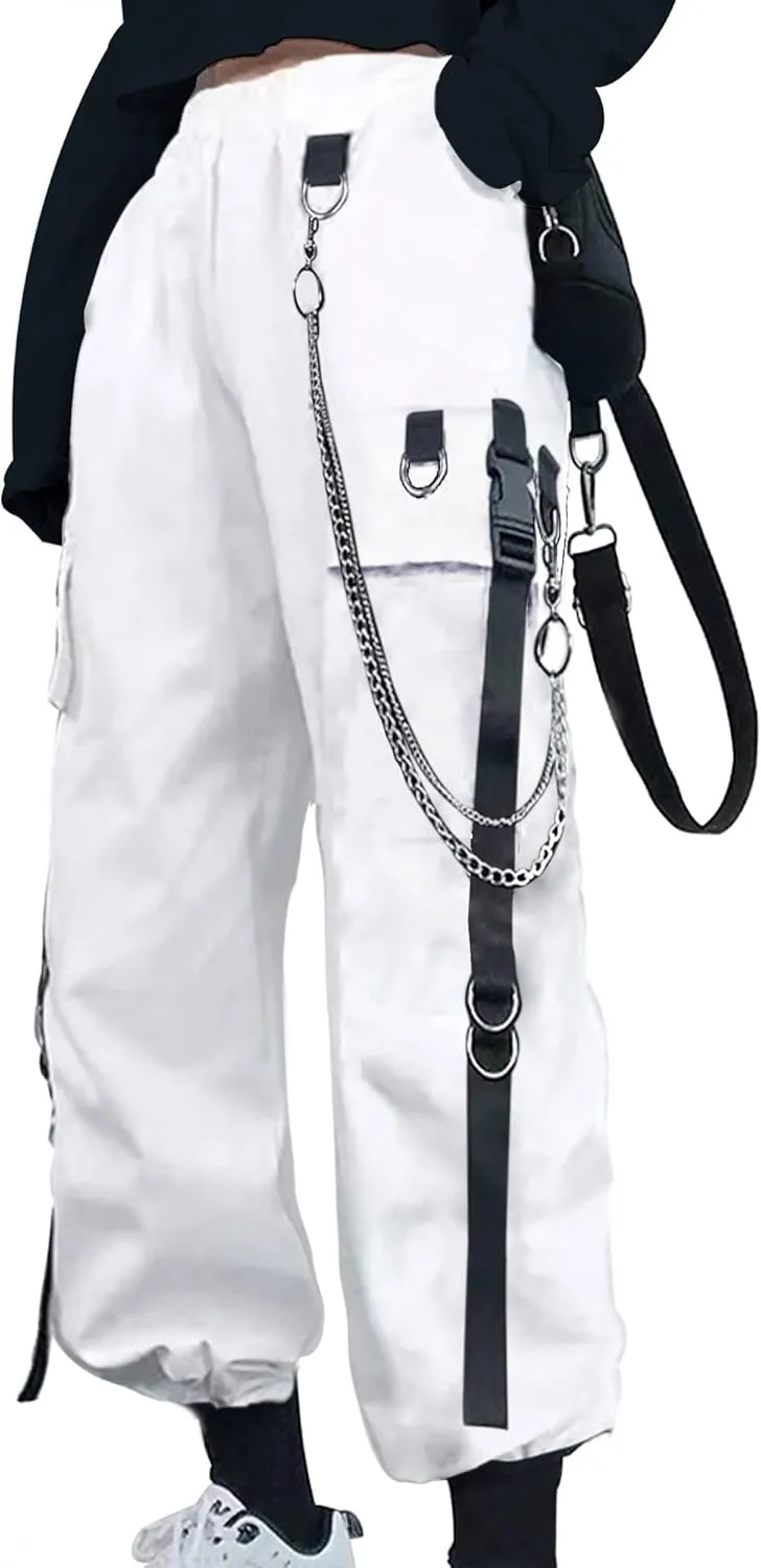 Kisswow Women's Cargo Jogger Pants Baggy Cargo Pants with Chain