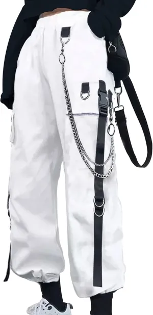 Kisswow Women's Cargo Jogger Pants Baggy Cargo Pants with Chain
