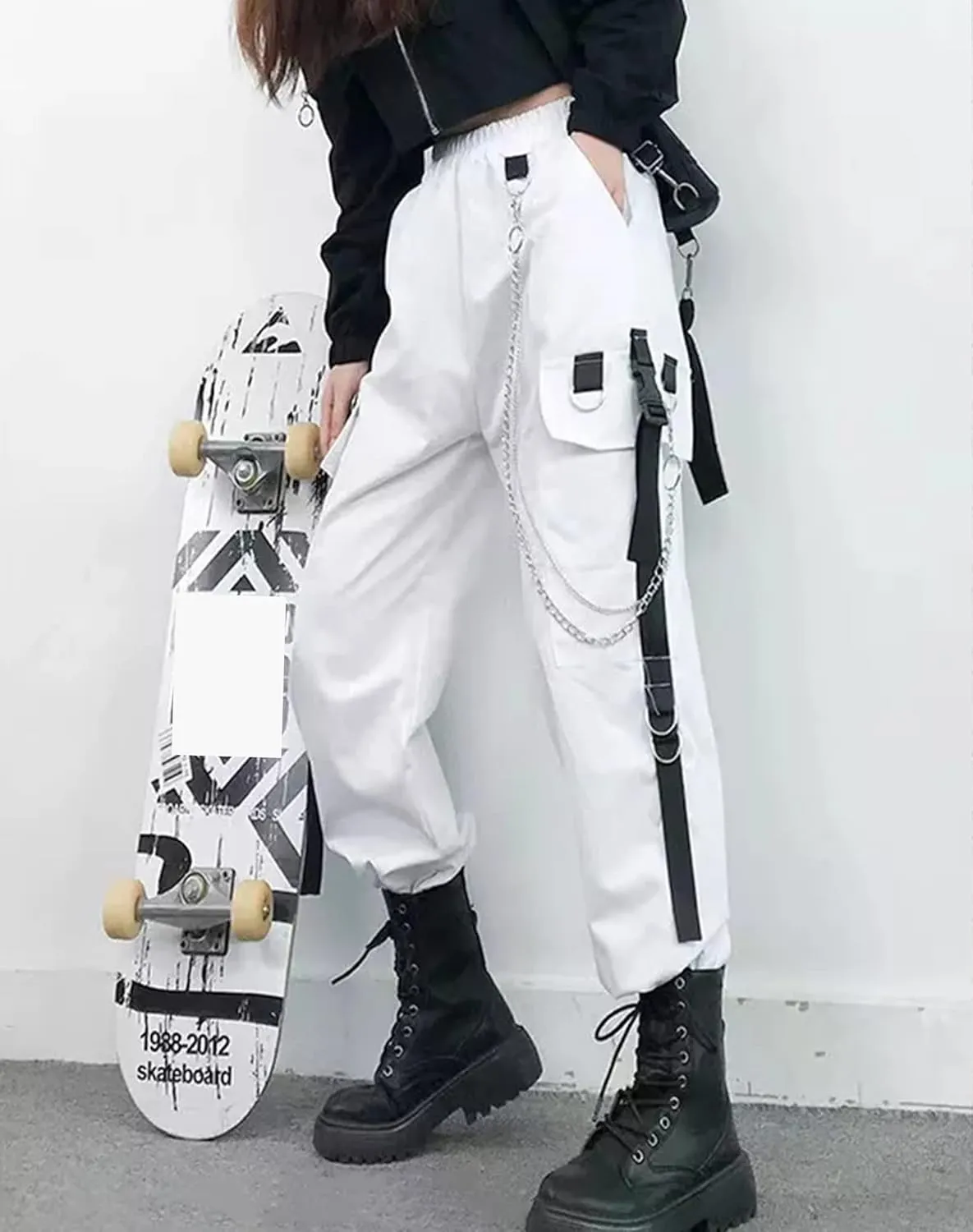 Kisswow Women's Cargo Jogger Pants Baggy Cargo Pants with Chain