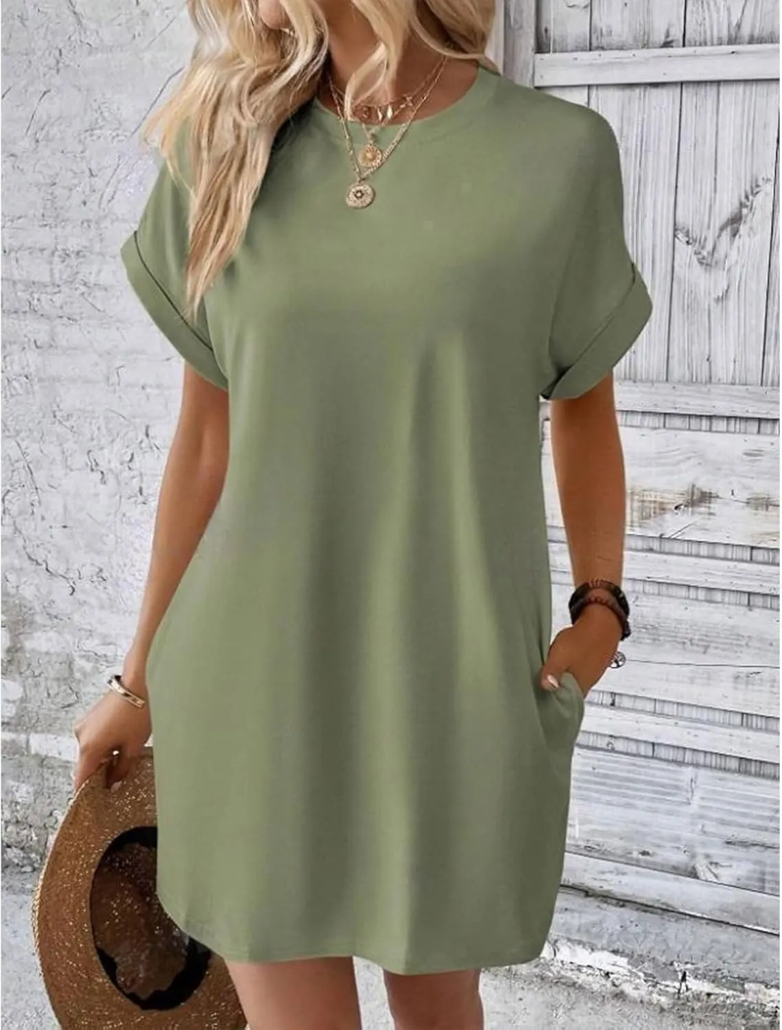 Kubbon Womens Casual Summer T Shirt Dress Crewneck Short Sleeve Mini Dresses Loose Fit Knee Length Beach Short Dresses