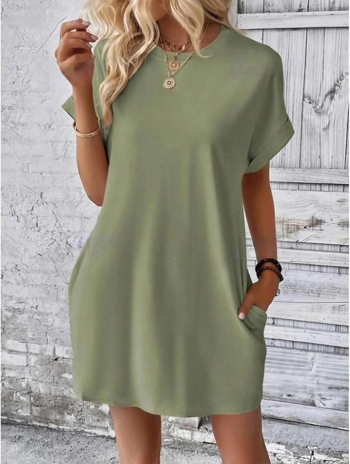 Kubbon Womens Casual Summer T Shirt Dress Crewneck Short Sleeve Mini Dresses Loose Fit Knee Length Beach Short Dresses