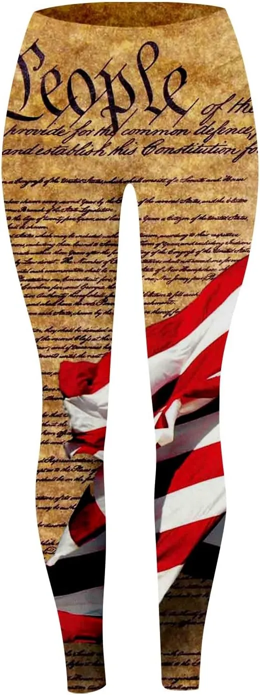 LCMTWX High Waisted Capri Leggings for Women Fourth of July American Flag Patterned Compression Tights Women USA Flag para