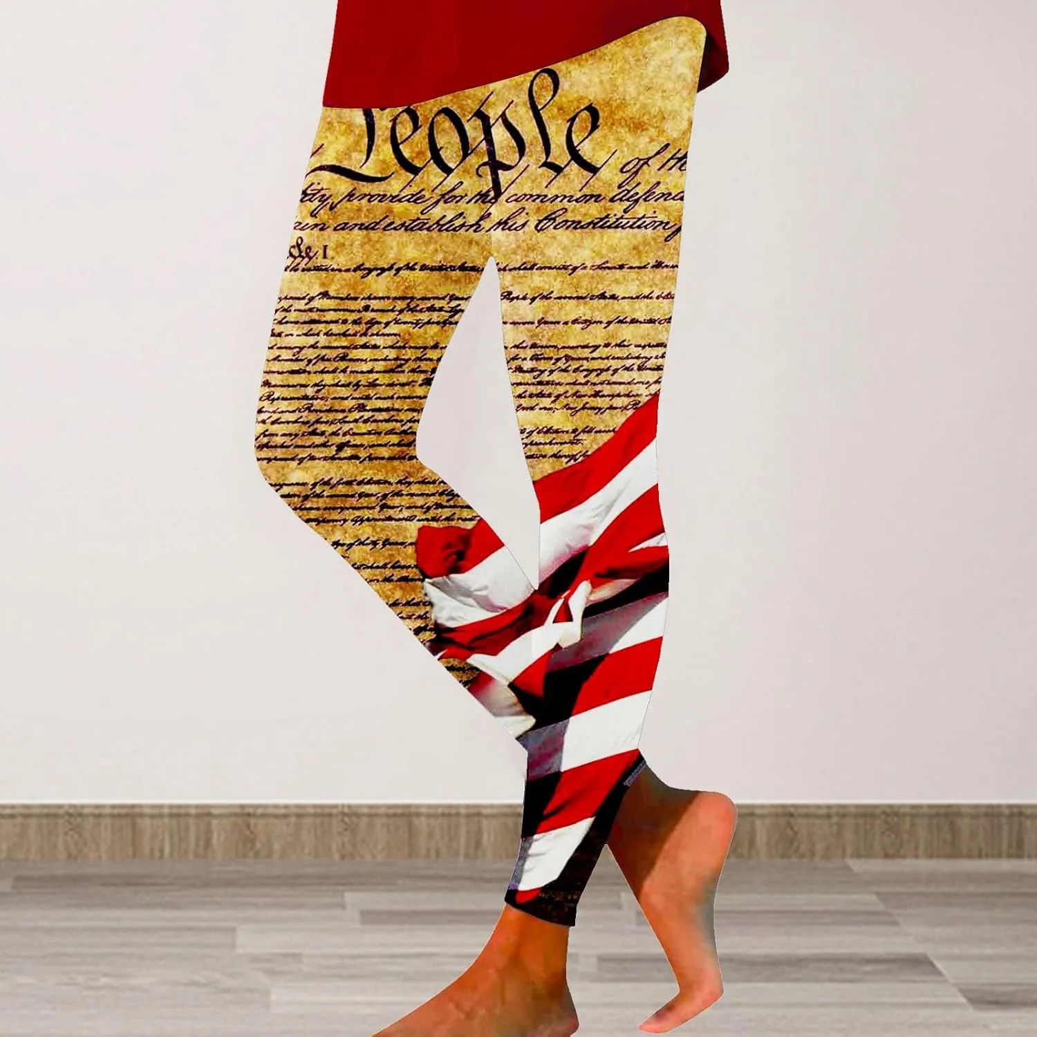 LCMTWX High Waisted Capri Leggings for Women Fourth of July American Flag Patterned Compression Tights Women USA Flag para