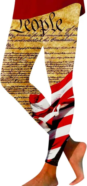 LCMTWX High Waisted Capri Leggings for Women Fourth of July American Flag Patterned Compression Tights Women USA Flag para