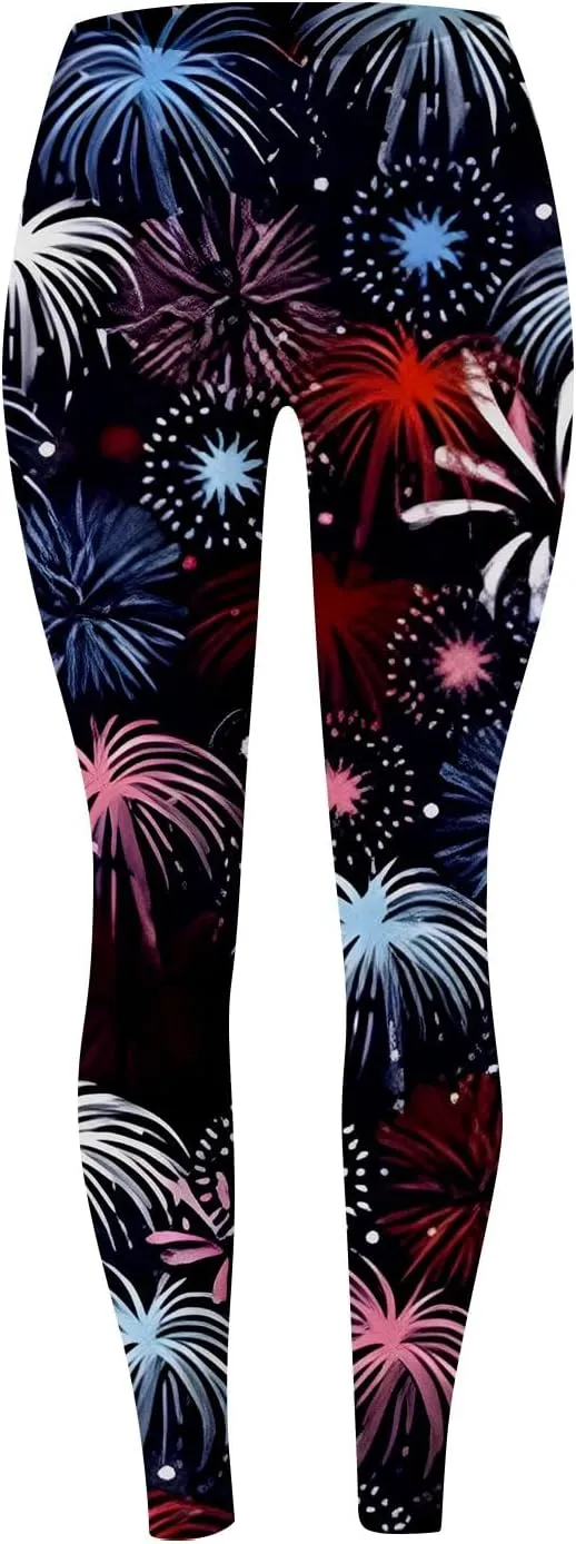 LCMTWX Women's High Waisted Yoga Capris Women Fourth of July American Flag Patterned Compression Tights Women USA Flag