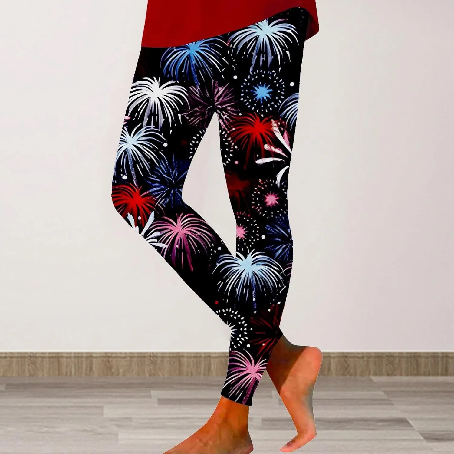 LCMTWX Women's High Waisted Yoga Capris Women Fourth of July American Flag Patterned Compression Tights Women USA Flag