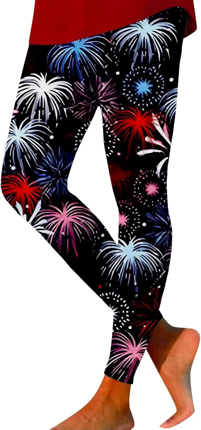 LCMTWX Women's High Waisted Yoga Capris Women Fourth of July American Flag Patterned Compression Tights Women USA Flag