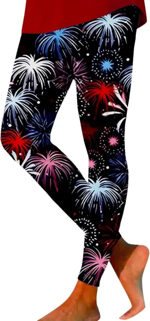 LCMTWX Women's High Waisted Yoga Capris Women Fourth of July American Flag Patterned Compression Tights Women USA Flag