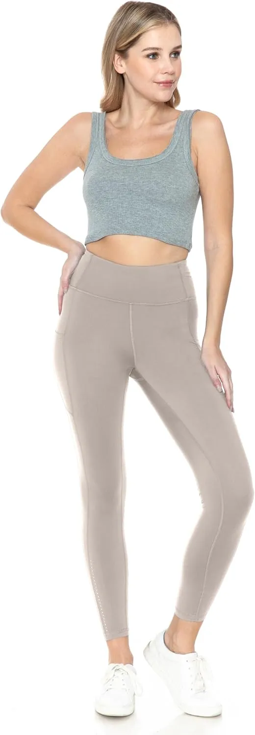 Leggings Depot Women's High Waisted Reflective Yoga Pants with Pockets Athletic Leggings