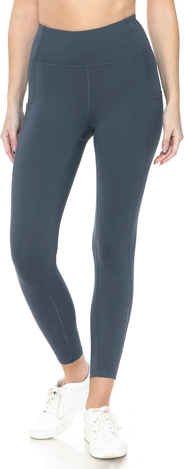 Leggings Depot Women's High Waisted Reflective Yoga Pants with Pockets Athletic Leggings