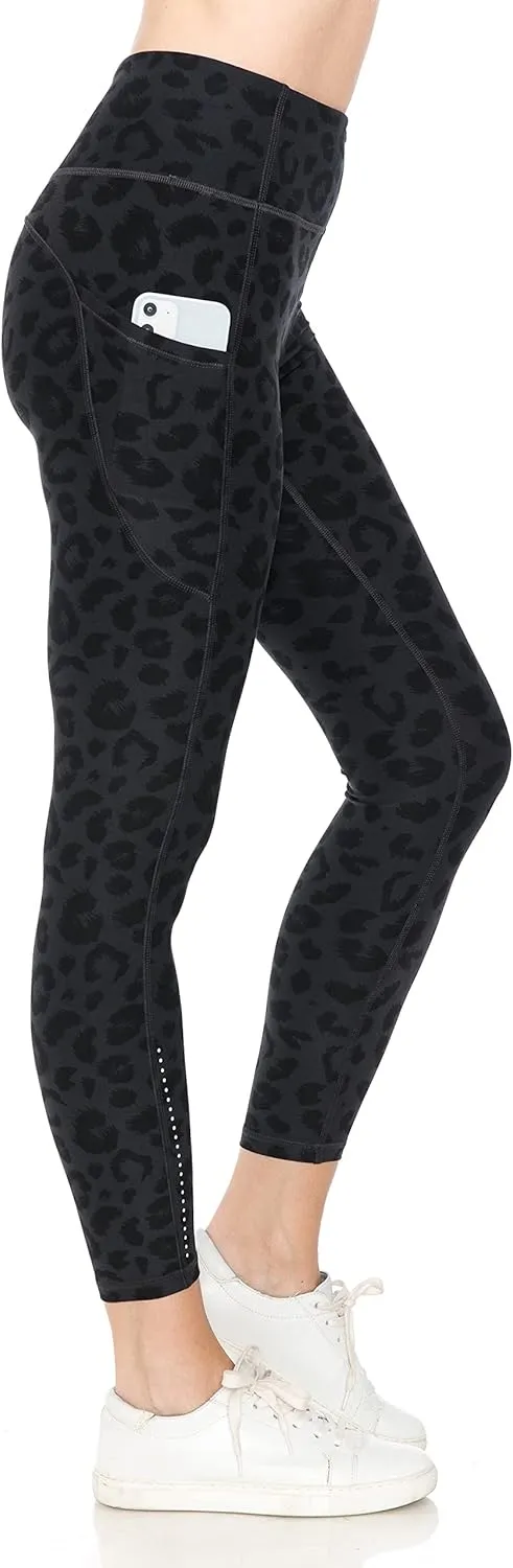 Leggings Depot Women's High Waisted Reflective Yoga Pants with Pockets Athletic Leggings