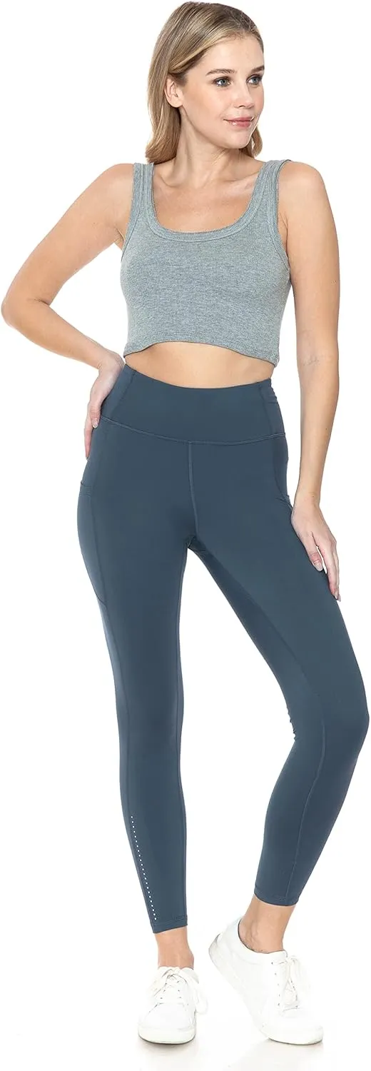 Leggings Depot Women's High Waisted Reflective Yoga Pants with Pockets Athletic Leggings