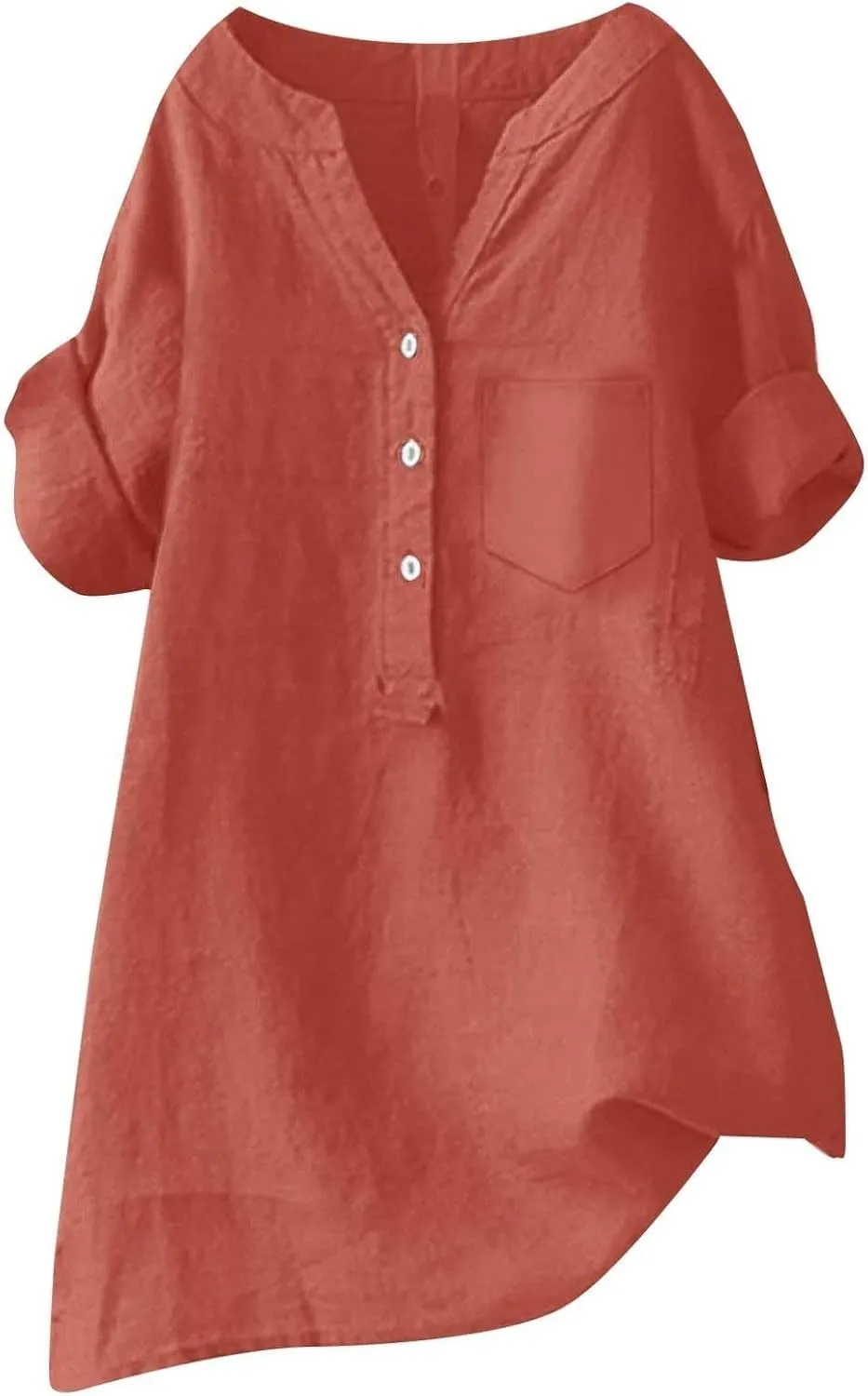 Linen Shirts for Women Summer Linen Button Long Sleeve T-Shirts Casual Loose Fit Fashion V Neck Blouses