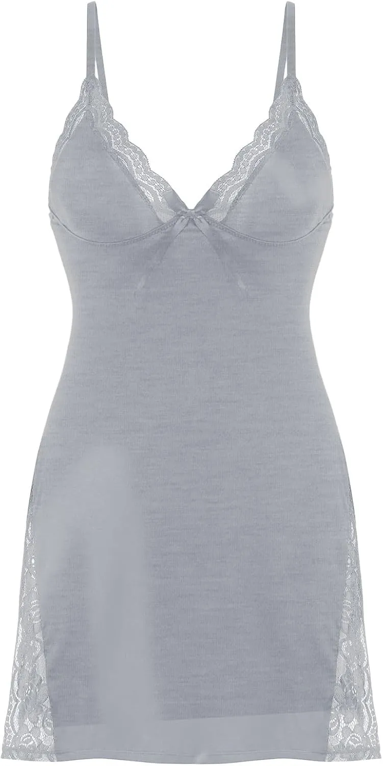 Lingerie Set for Women Sexy Babydoll Lace Chemise Tie-Front V Neck Slips Floral Lace Sheer Sleepwear Bodysuit