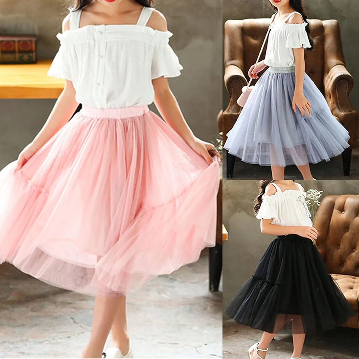 Little Child Girls Long Skirt Girls Tiered Ruffle Maxi Skirts Girls Soft Skirt Party Children Place Big Girls Dresses