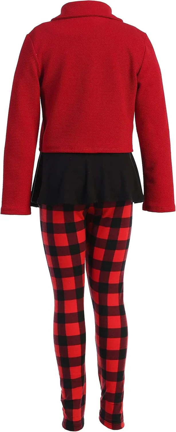 Little Girl Jackets Necklace Shirt Tank Pant Legging Girls 4 Pieces Clothing Set