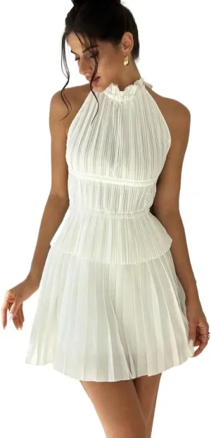 Lounge Sets for Women 2 Piece Backless Tie Tank Top And High Waist Pleated Mini Skirt