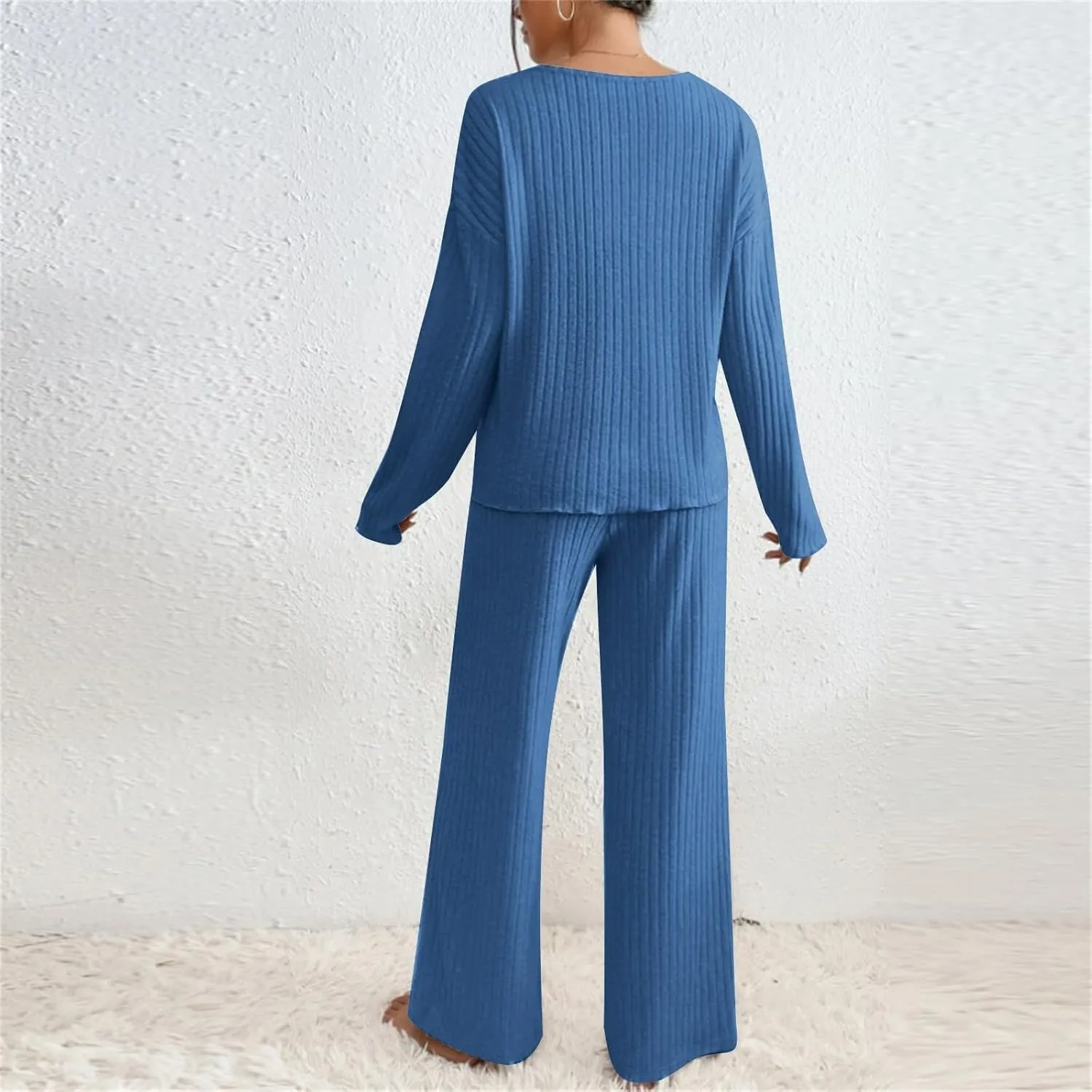 Lounge Sets Women 2 Piece Kint Outfits Comfy V Neck Tops and Pants Sets Casual Loungewear Baggy Airport Outfit