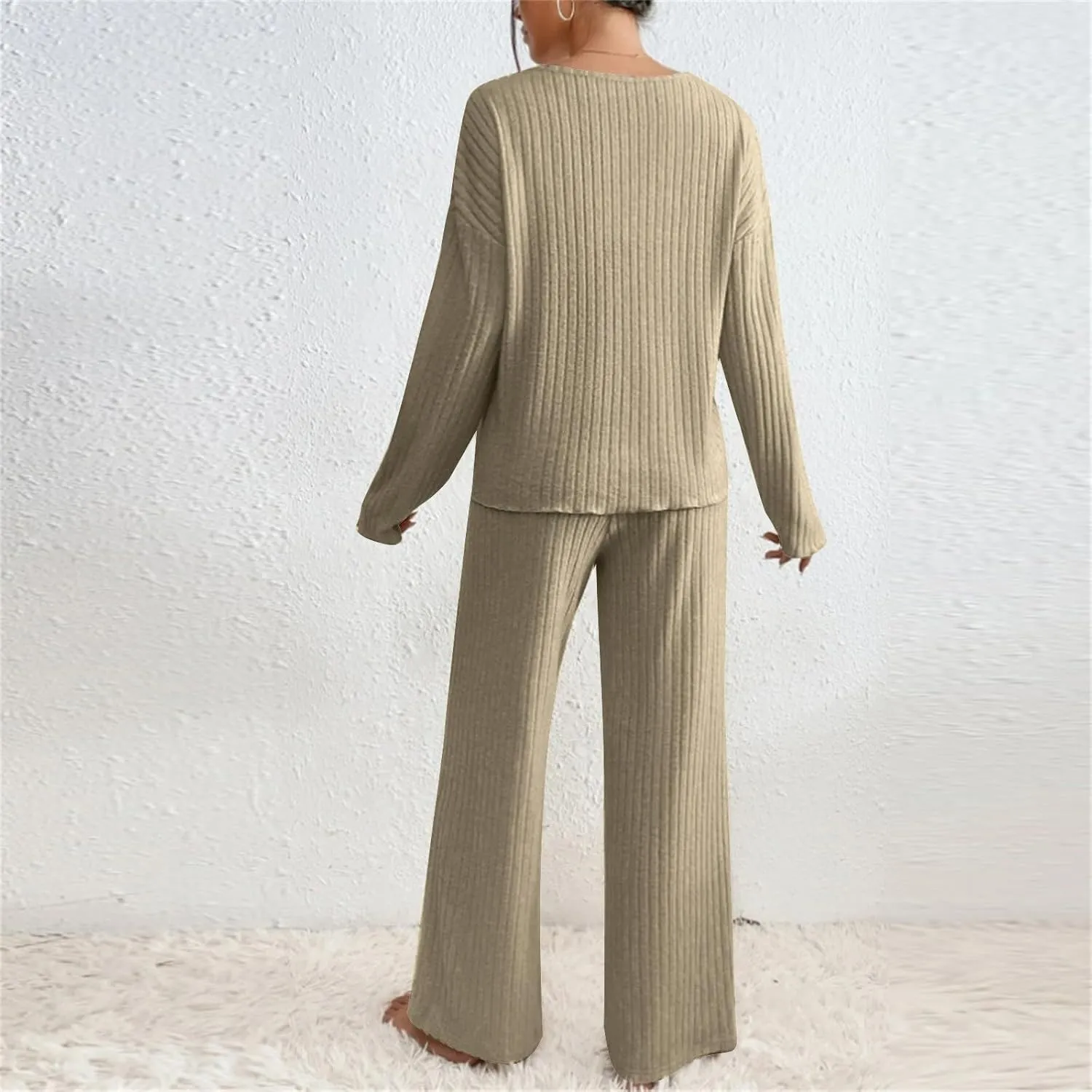 Lounge Sets Women 2 Piece Kint Outfits Comfy V Neck Tops and Pants Sets Casual Loungewear Baggy Airport Outfit