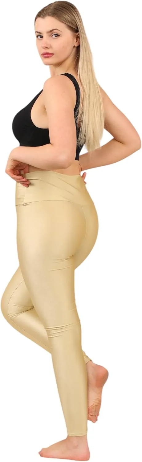 Loxdonz Women's Shiny Leggings High Waist Neon Leggings Disco Pants Yoga Sports Legging Tights