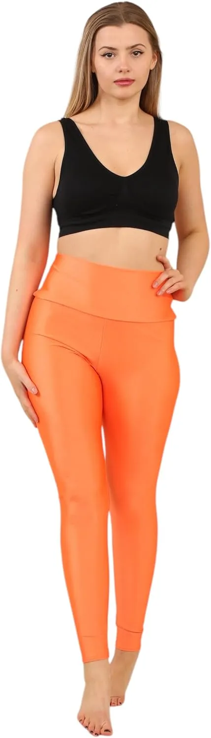 Loxdonz Women's Shiny Leggings High Waist Neon Leggings Disco Pants Yoga Sports Legging Tights