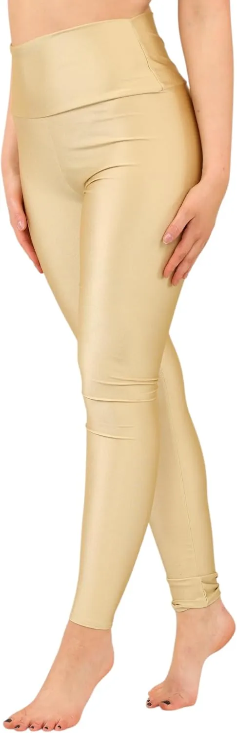 Loxdonz Women's Shiny Leggings High Waist Neon Leggings Disco Pants Yoga Sports Legging Tights