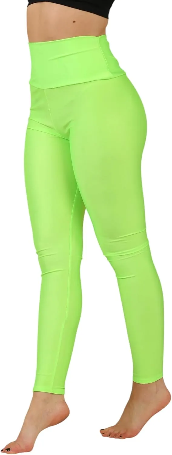Loxdonz Women's Shiny Leggings High Waist Neon Leggings Disco Pants Yoga Sports Legging Tights