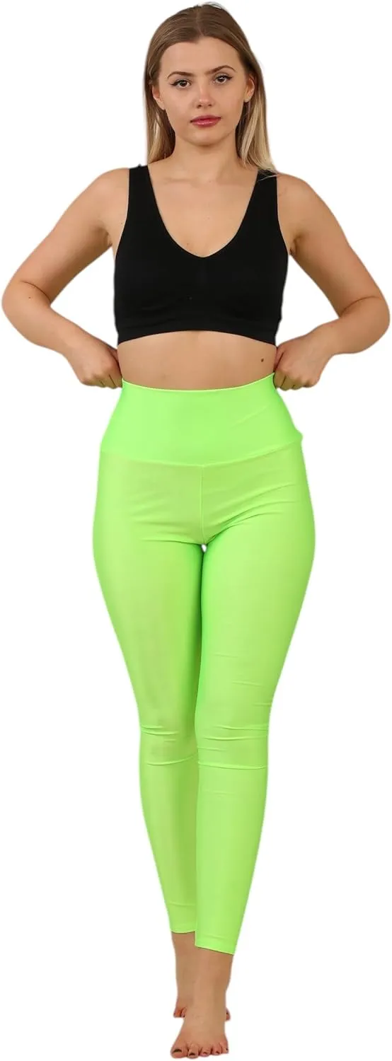 Loxdonz Women's Shiny Leggings High Waist Neon Leggings Disco Pants Yoga Sports Legging Tights