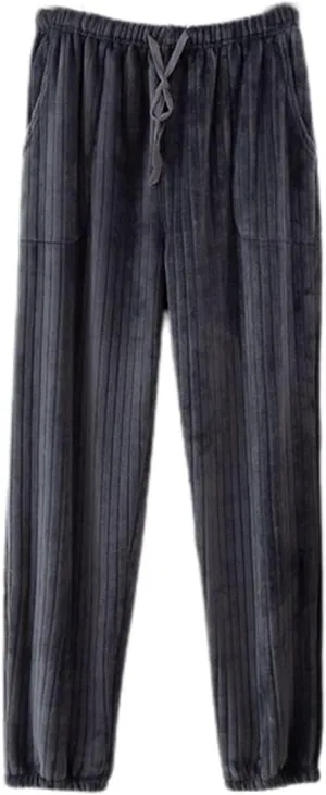 Lu's Chic Women's Plush Pajama Pants Soft Ribbed Fluffy Lounge Pants Comfy Warm Drawstring Loose Fit Pockets Loungewear