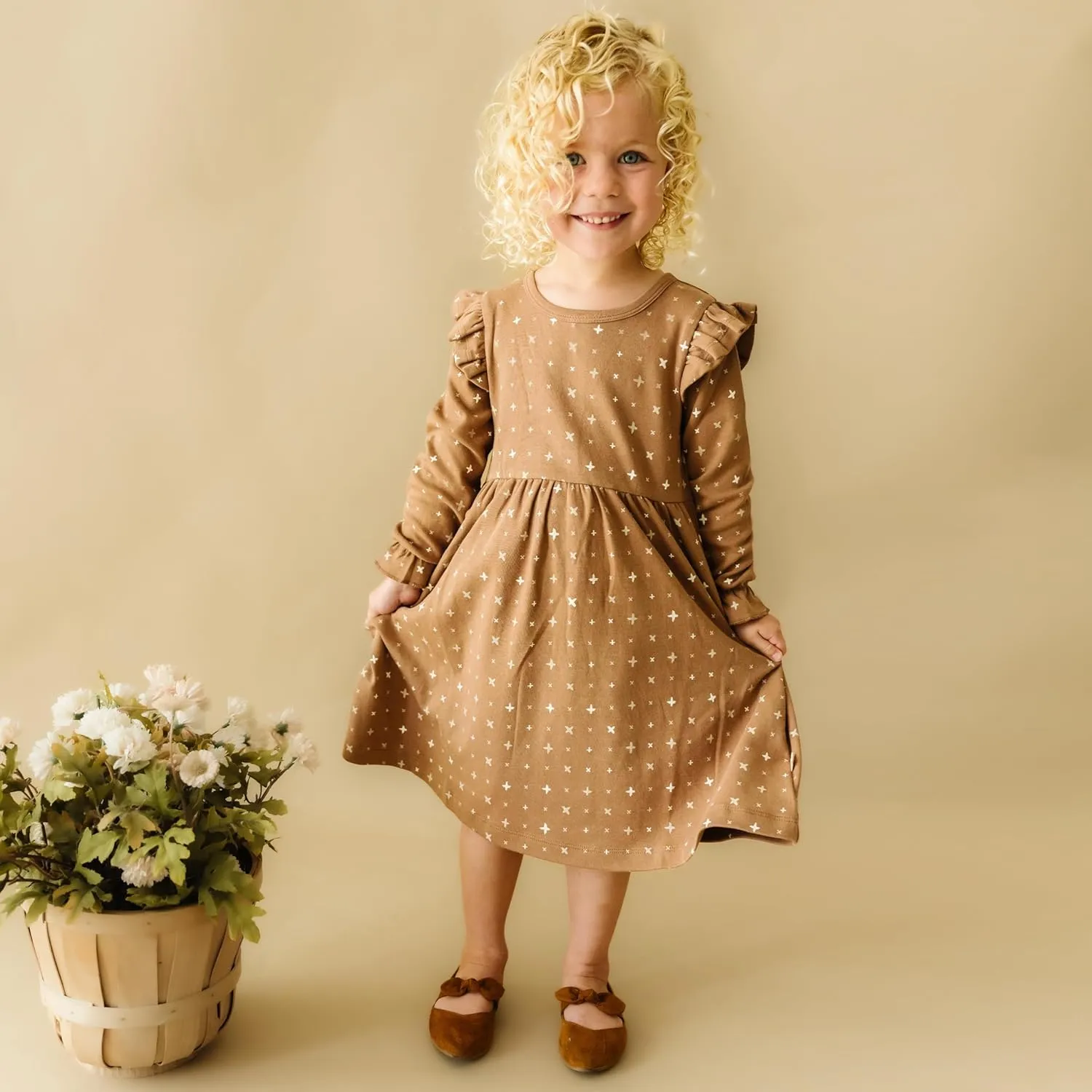 MakeMake Organics GOTS Organic Cotton Dress Girls Twirly Dress Play Party Holiday Dinner Toddler Baby Girl