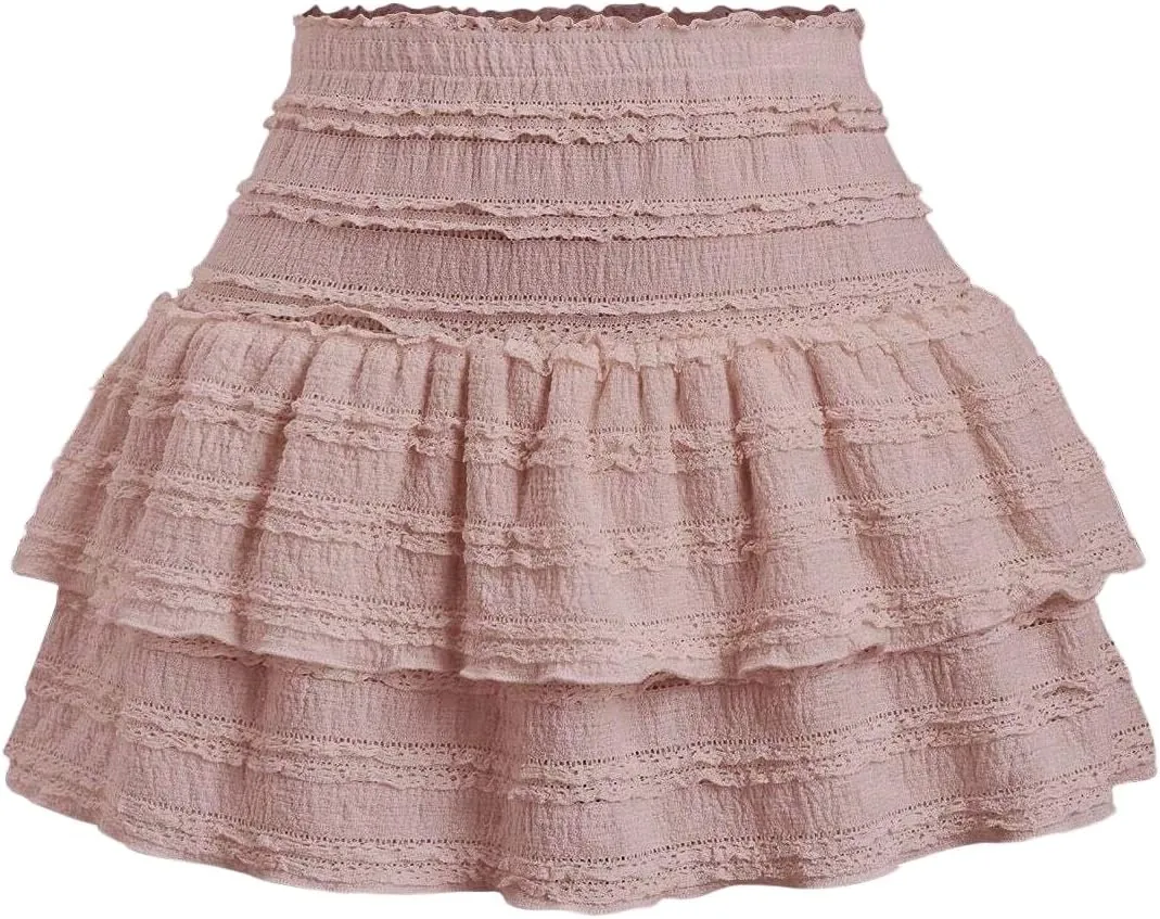 MARZXIN Mini Skirt for Women Color Textured Fabric Ruffle Trim Skirt Y2K Outfit Mini Short