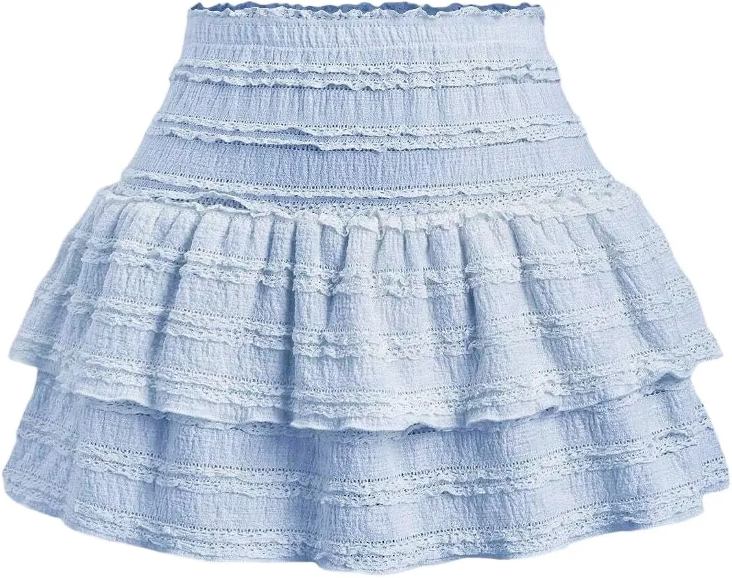 MARZXIN Mini Skirt for Women Color Textured Fabric Ruffle Trim Skirt Y2K Outfit Mini Short