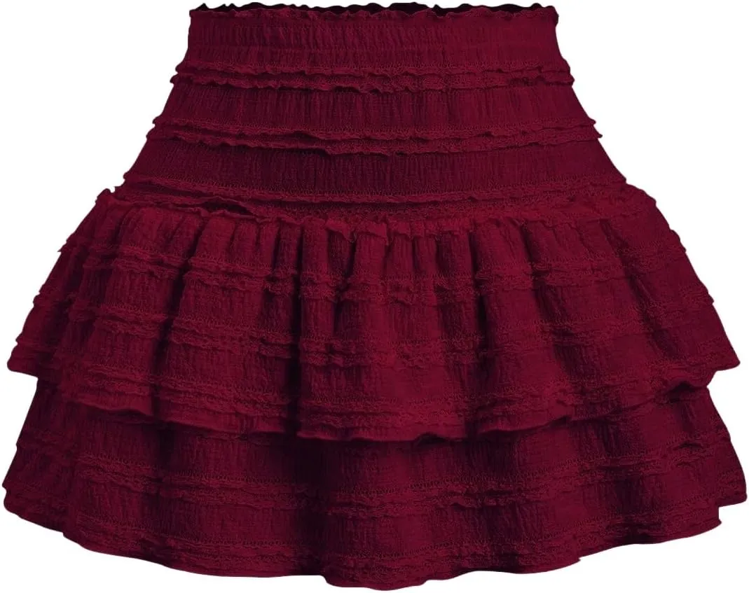 MARZXIN Mini Skirt for Women Color Textured Fabric Ruffle Trim Skirt Y2K Outfit Mini Short