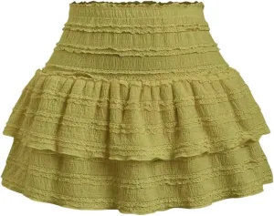 MARZXIN Mini Skirt for Women Color Textured Fabric Ruffle Trim Skirt Y2K Outfit Mini Short