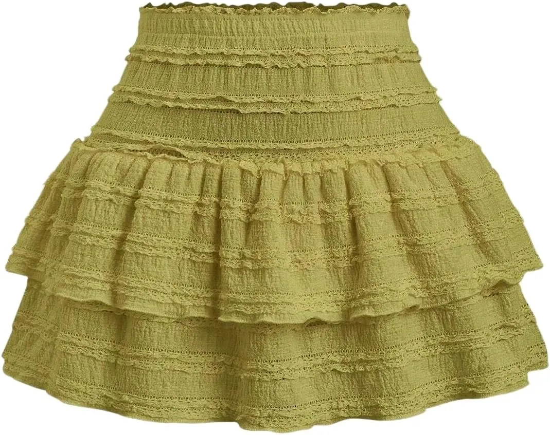 MARZXIN Mini Skirt for Women Color Textured Fabric Ruffle Trim Skirt Y2K Outfit Mini Short