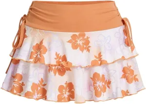 MARZXIN Mini Skirt for Women Side Tie Ruffled Hem Pleated Waist Floral Print A-Line Mini Skirt