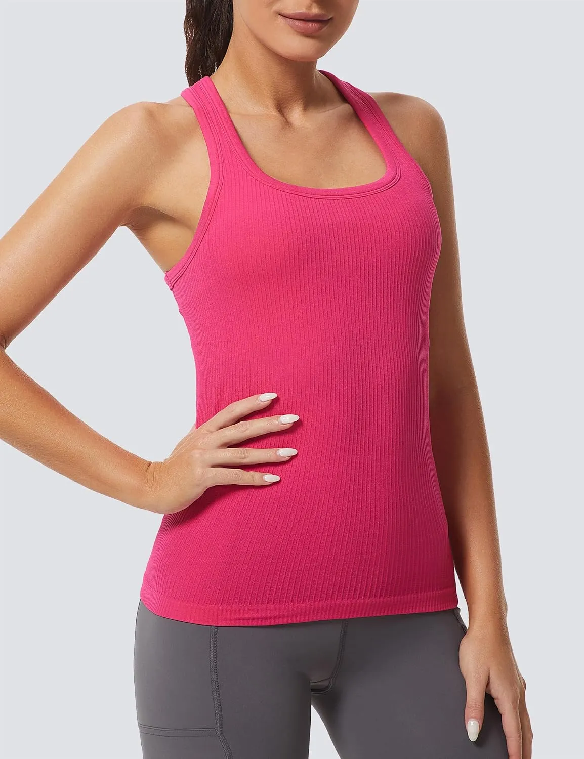 MathCat Workout Tank Tops for Women Athletic Basic Tanks Seamless Running Muscle Racerback Ribbed Yoga Tops with Built in Bra