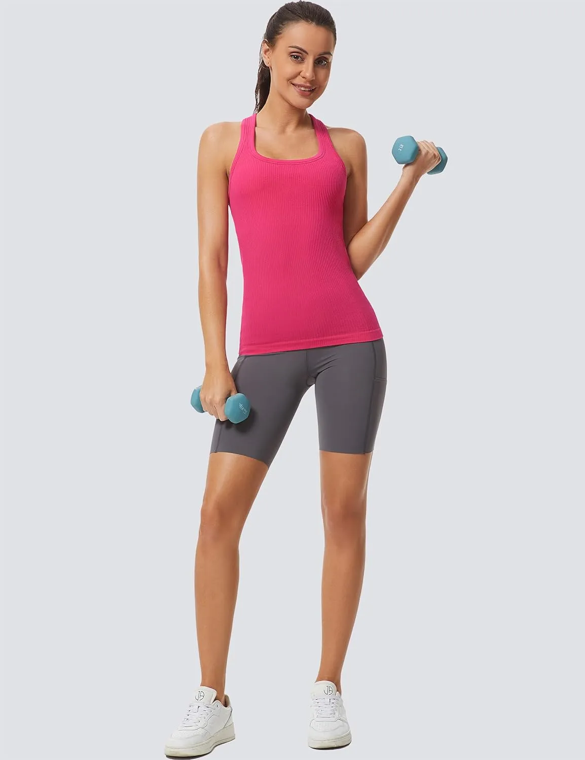 MathCat Workout Tank Tops for Women Athletic Basic Tanks Seamless Running Muscle Racerback Ribbed Yoga Tops with Built in Bra