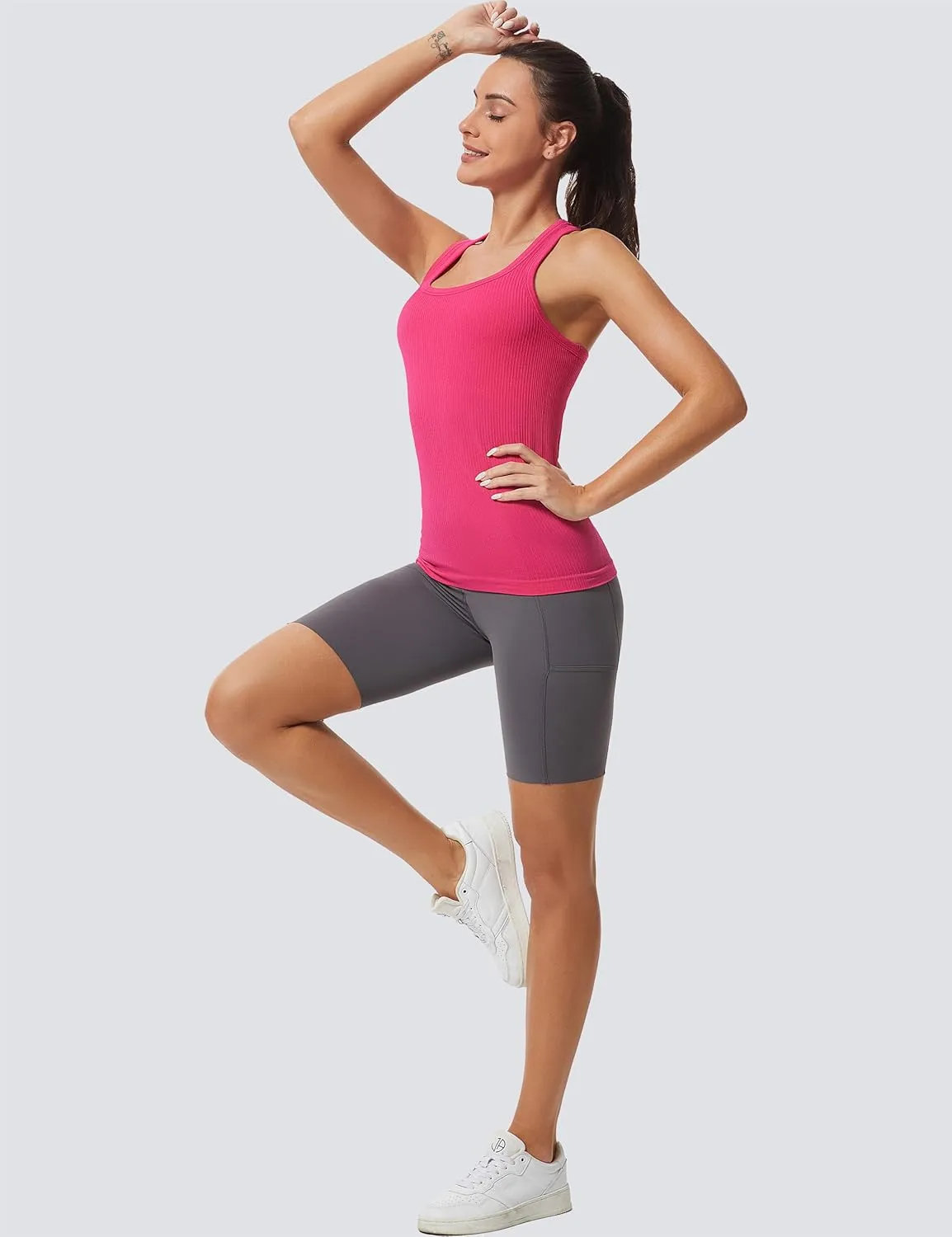 MathCat Workout Tank Tops for Women Athletic Basic Tanks Seamless Running Muscle Racerback Ribbed Yoga Tops with Built in Bra